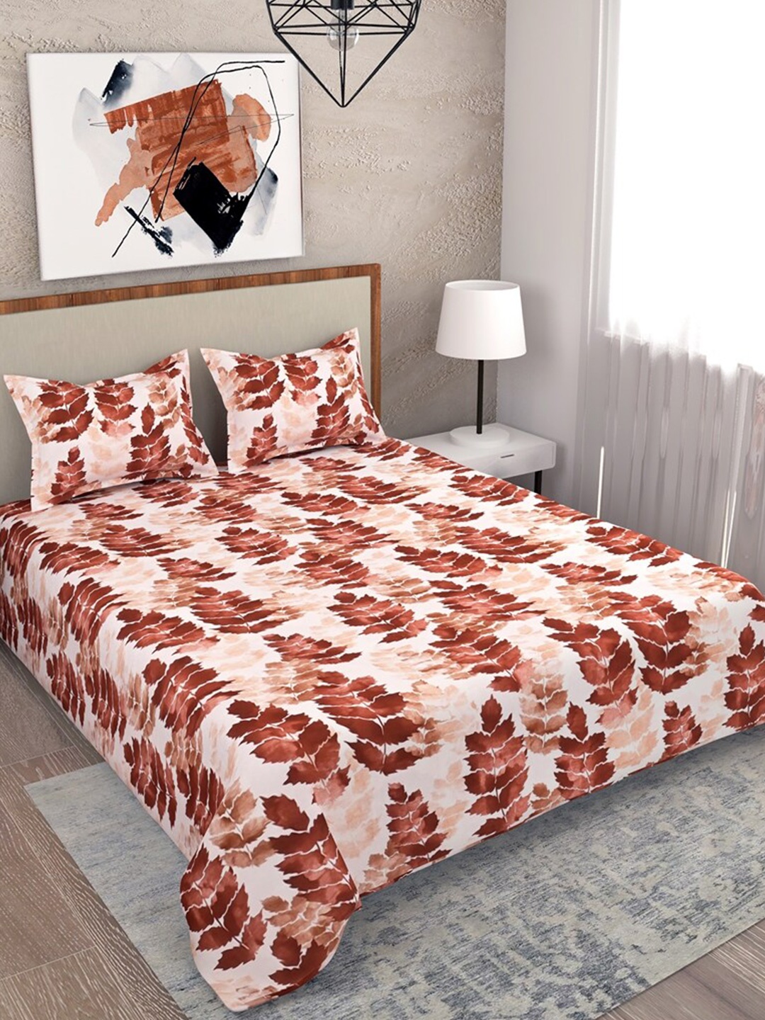 

Salona Bichona White & Brown Floral 180 TC Cotton Queen Bedsheet with 2 Pillow Covers