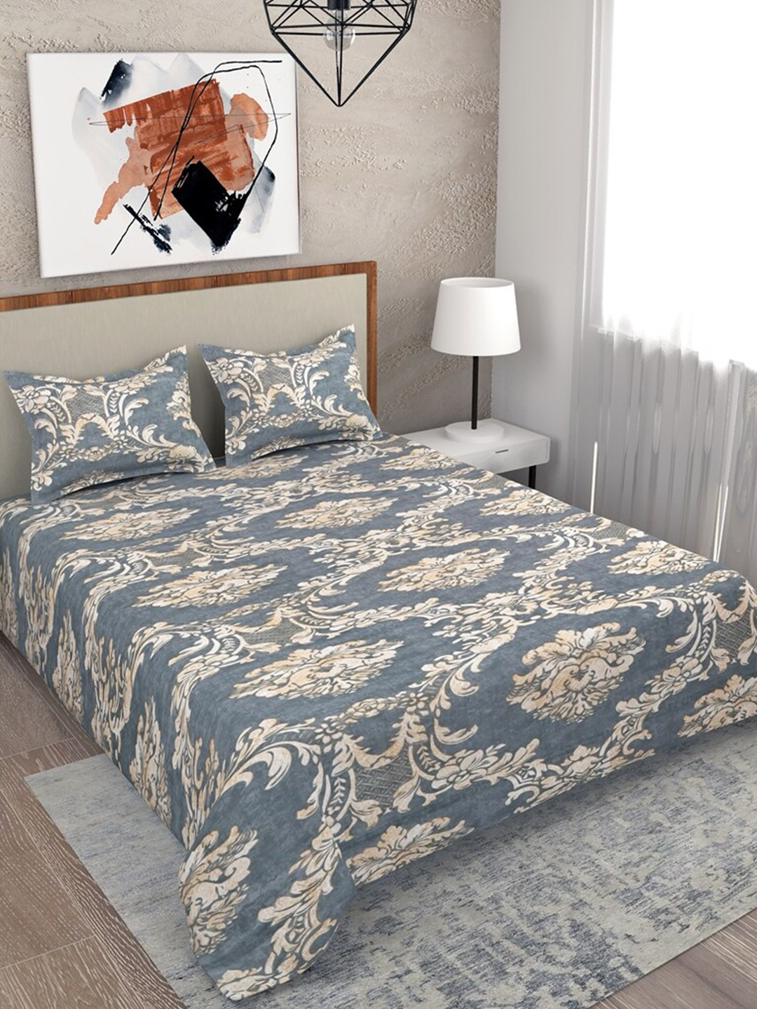 

Salona Bichona Grey & Beige Ethnic Motifs 180 TC King Bedsheet with 2 Pillow Covers