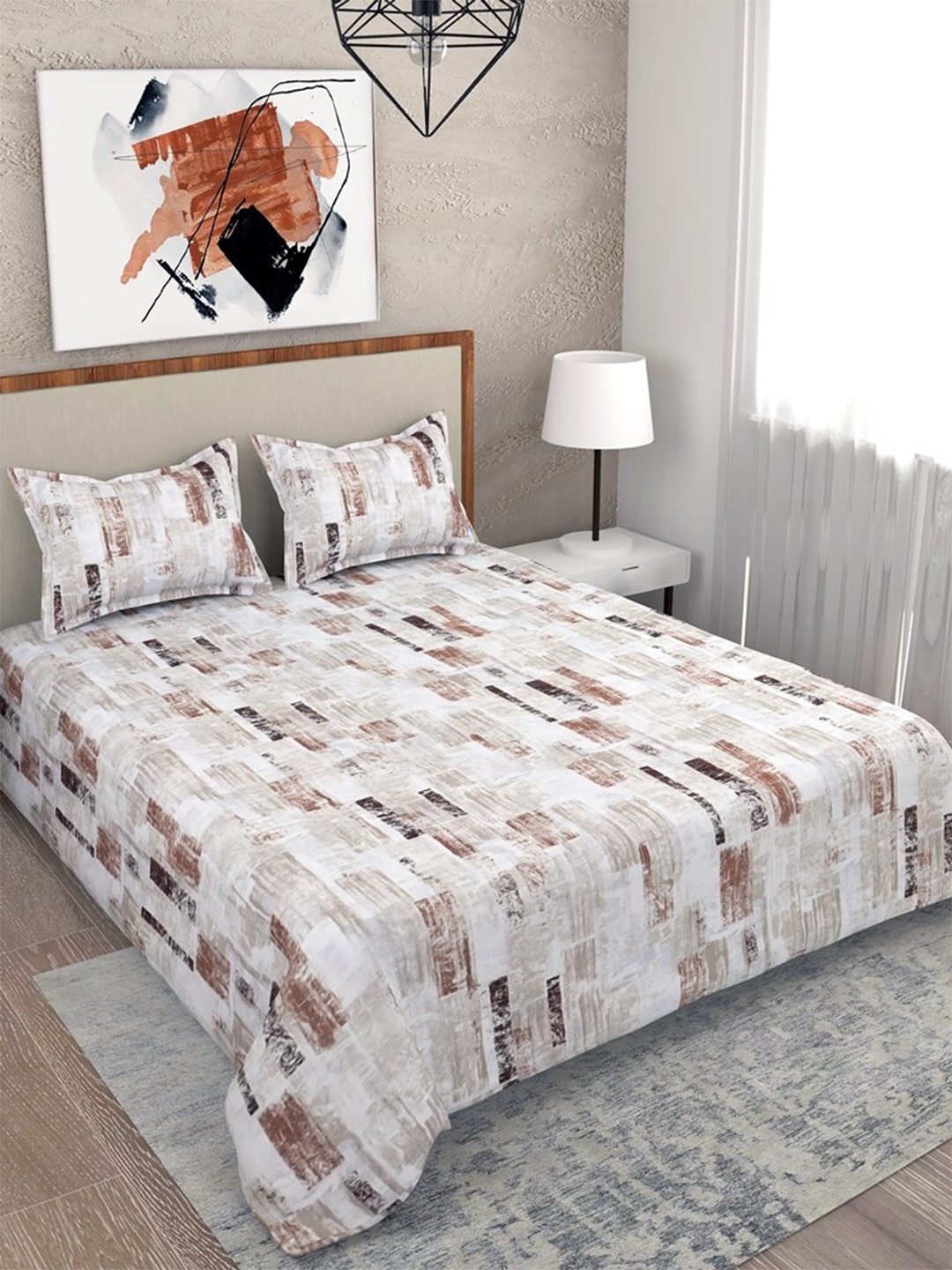 

Salona Bichona White & Brown 180 TC Queen Printed Cotton Bedsheet & 2 Pillow Covers