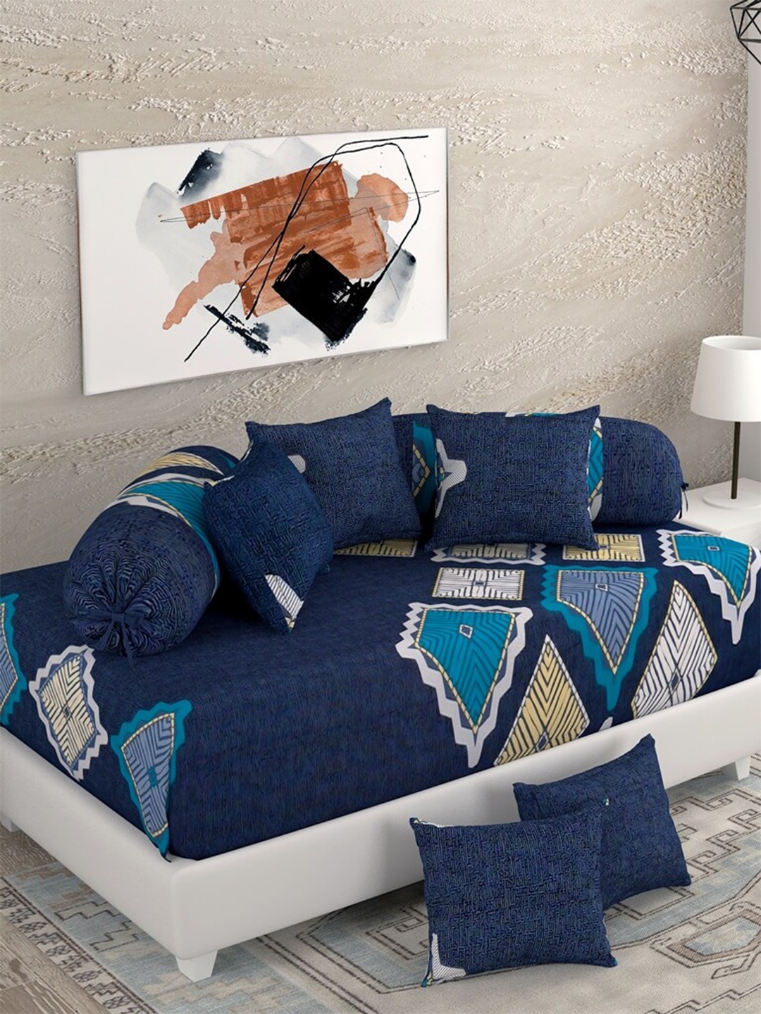 

Salona Bichona Blue & White 120 TC Printed Diwan set