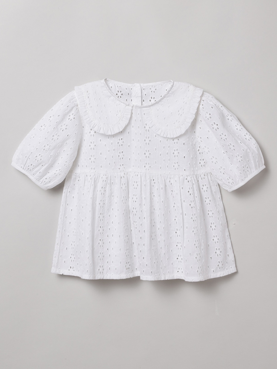 

BYB PREMIUM White Solid Peter Pan Collar Schiffli Cotton Top