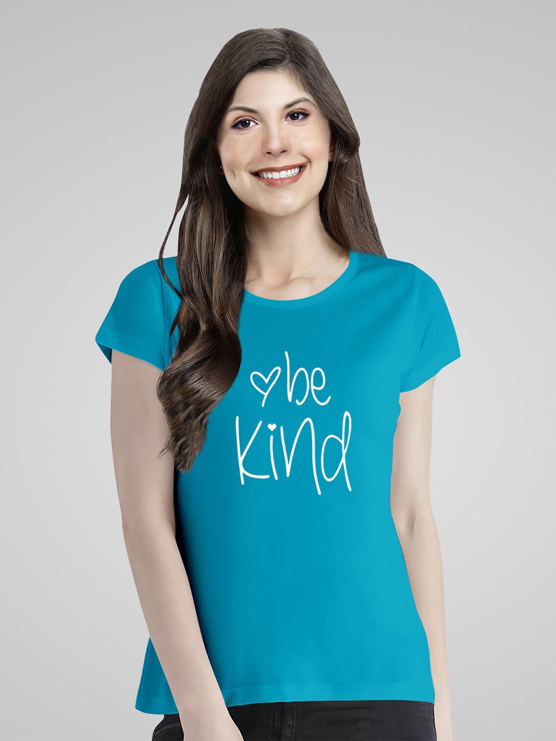 

Pootlu Women Turquoise Blue Typography Printed T-shirt