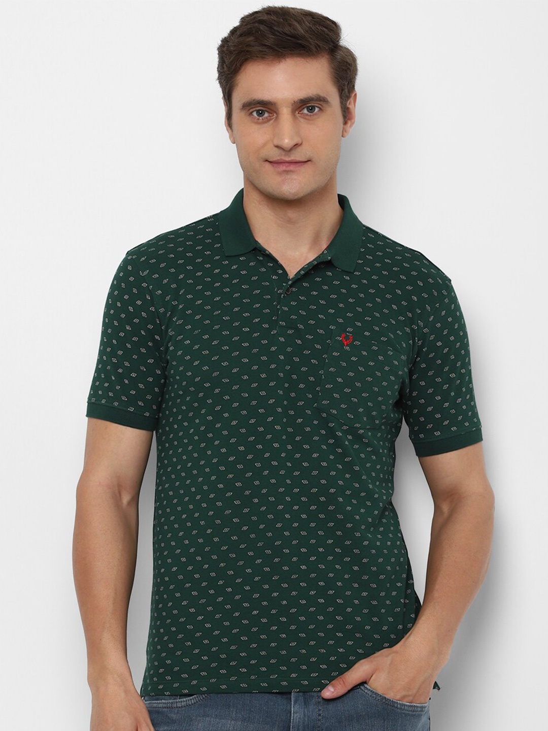 

Allen Solly Men Green Printed Polo Collar Cotton T-shirt