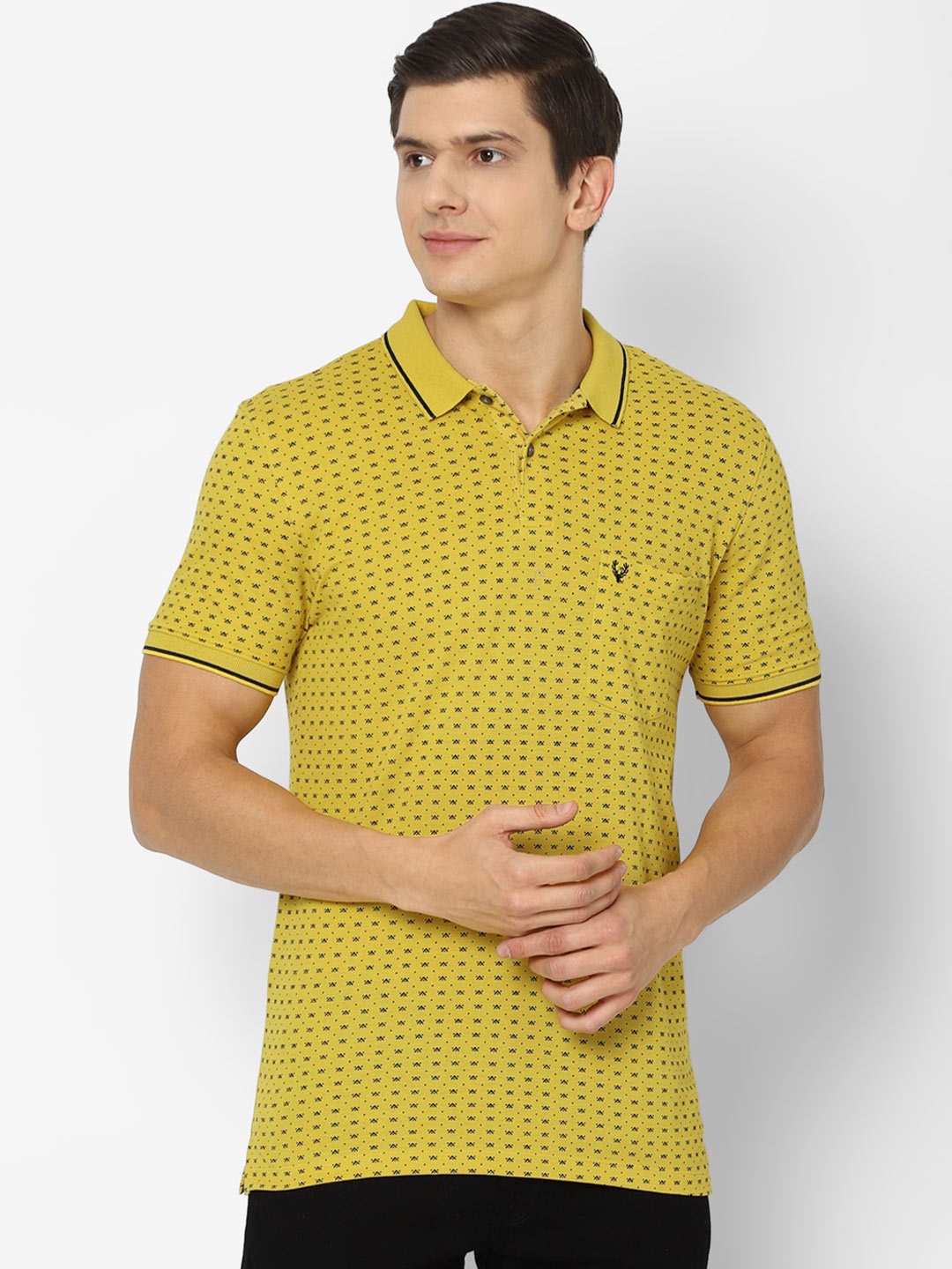 

Allen Solly Men Yellow Printed Polo Collar 100% Cotton T-shirt
