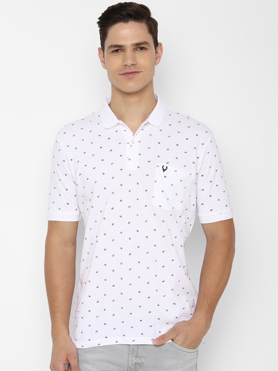 

Allen Solly Men White Printed Polo Collar Cotton T-shirt