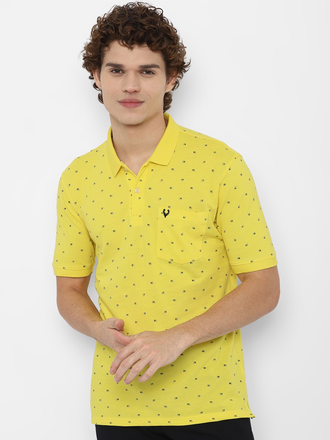 

Allen Solly Men Yellow Printed Polo Collar Cotton T-shirt