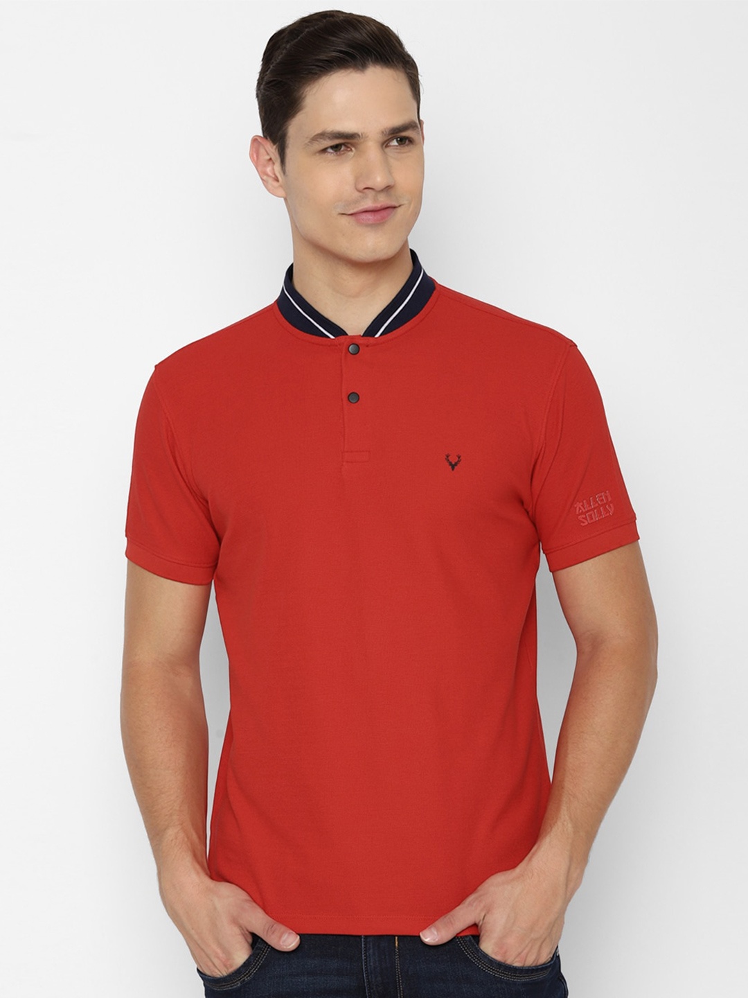 

Allen Solly Sport Men Red & White Mandarin Collar T-shirt