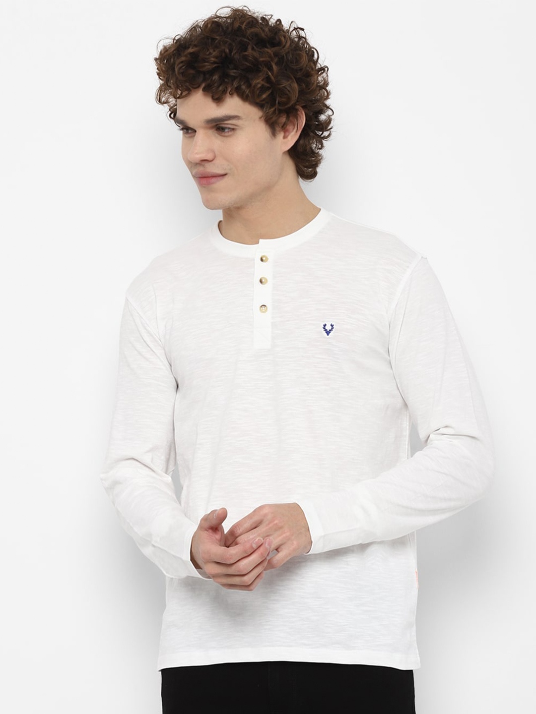 

Allen Solly Sport Men White Henley Neck Pure Cotton T-shirt