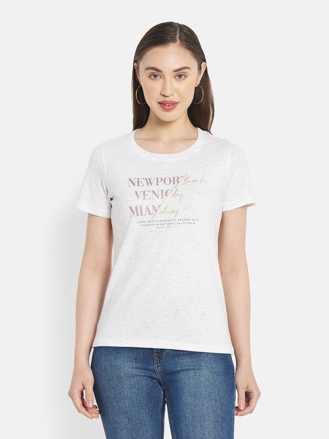 METTLE Women White Typography Printed Cotton T-shirt