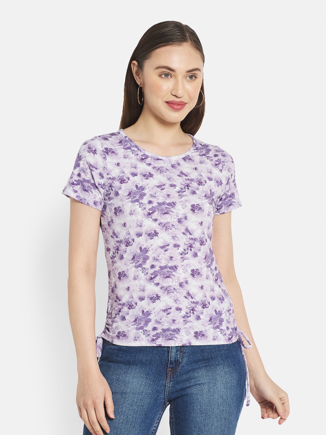 

METTLE Women Lavender Floral Printed T-shirt