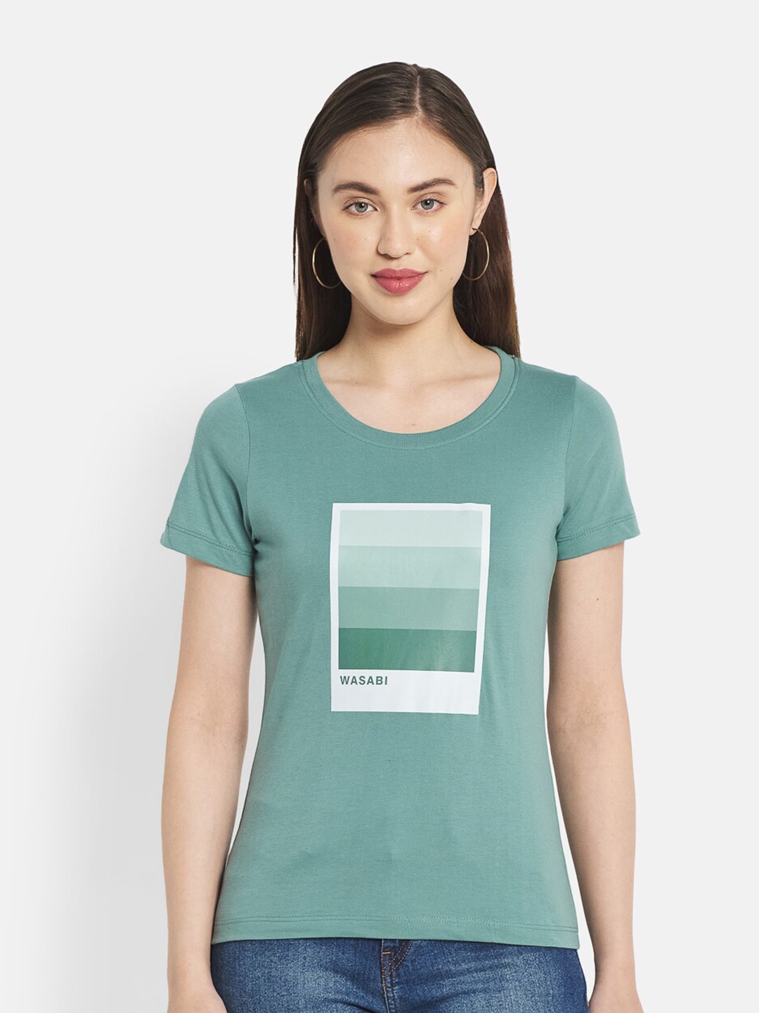 

METTLE Women Green Printed T-shirt