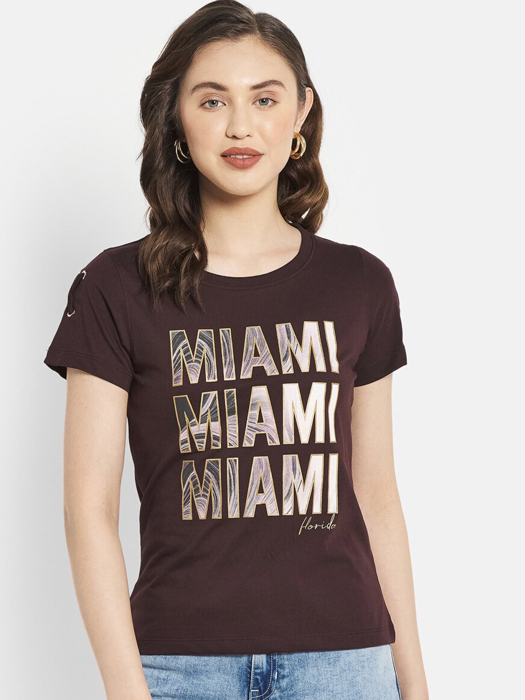 

METTLE Women Maroon Printed T-shirt