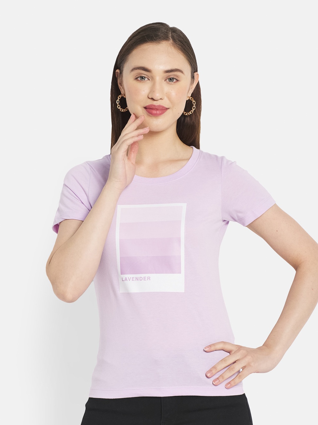 

METTLE Women Lavender Printed Cotton T-shirt