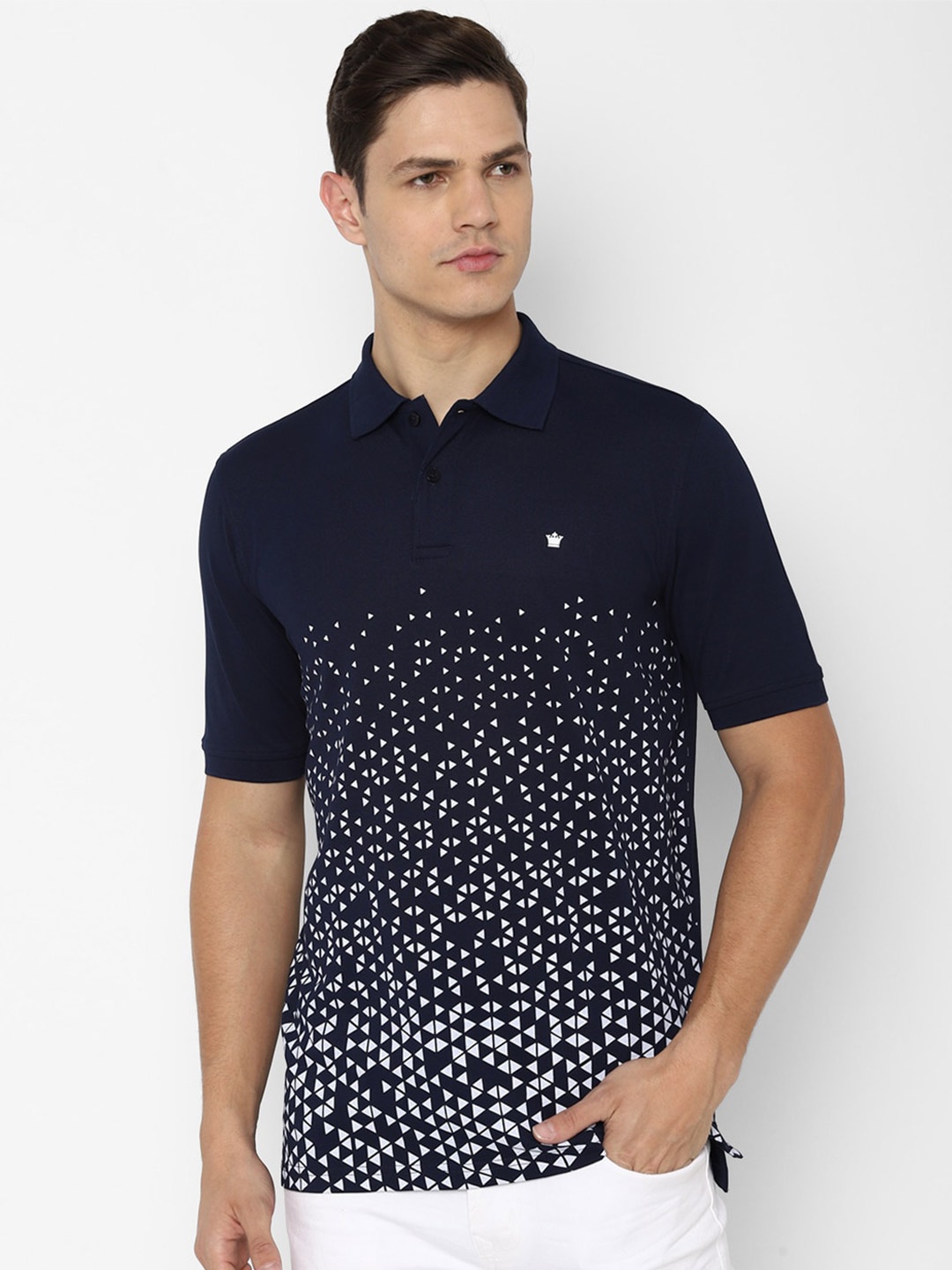 

Louis Philippe Men Navy Blue & White Printed Polo Collar T-shirt