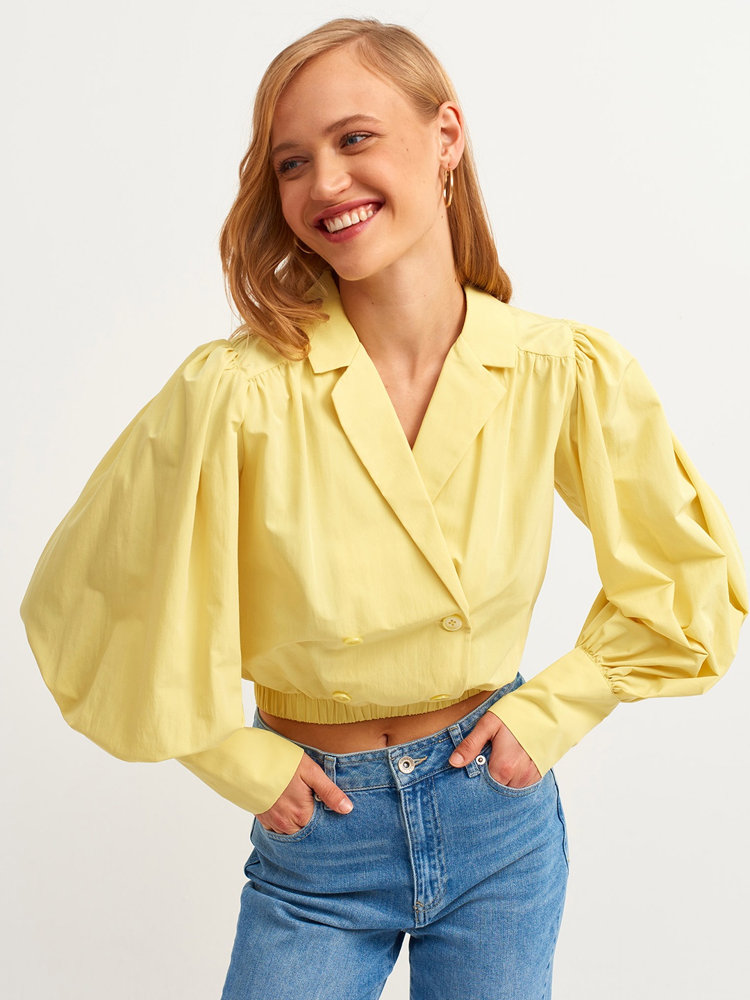 

OXXO Women Yellow Solid Shirt Style Crop Top