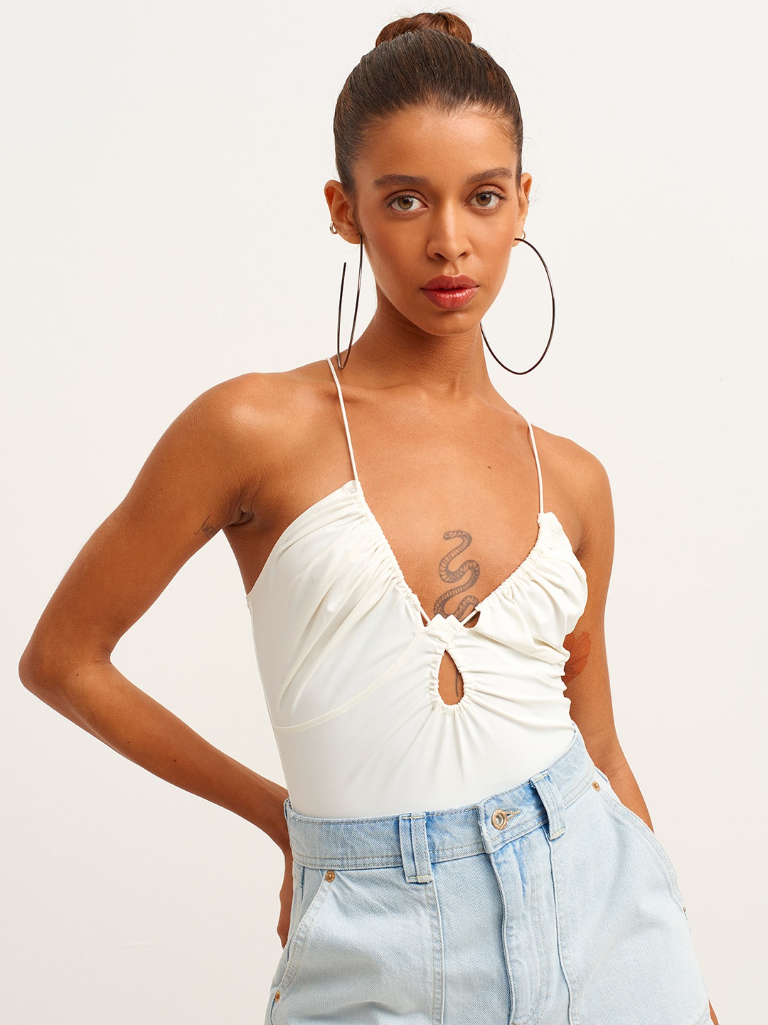 

OXXO Women Off-White Solid Bodysuit