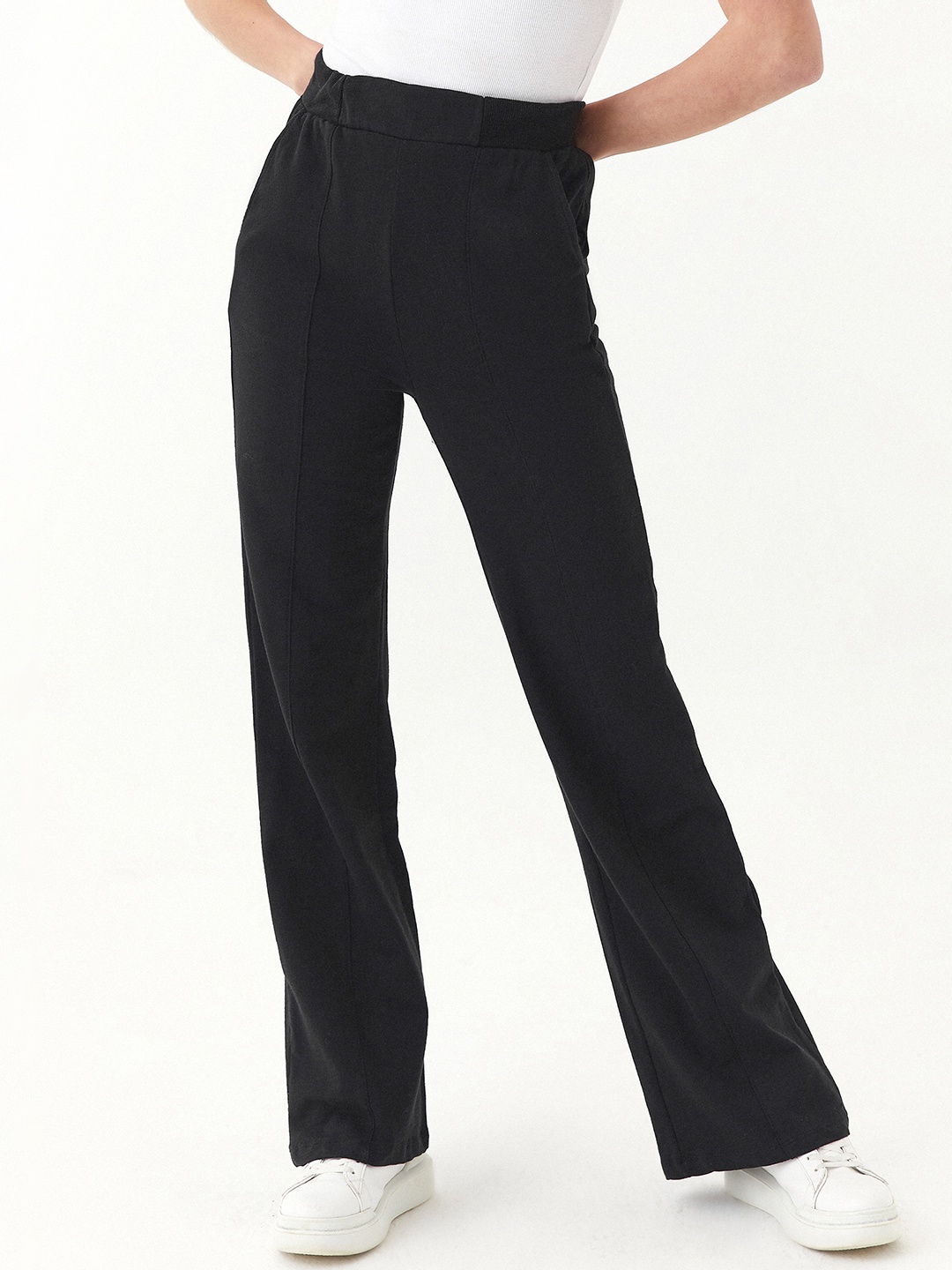 

OXXO Women Black Solid Flared High-Rise Trousers