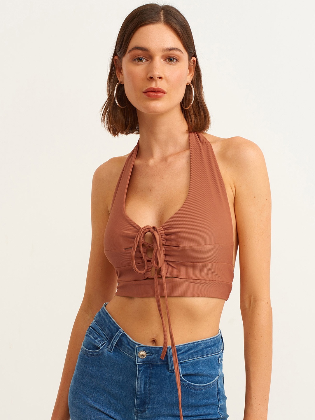 

OXXO Brown Halter NeckCrop Top