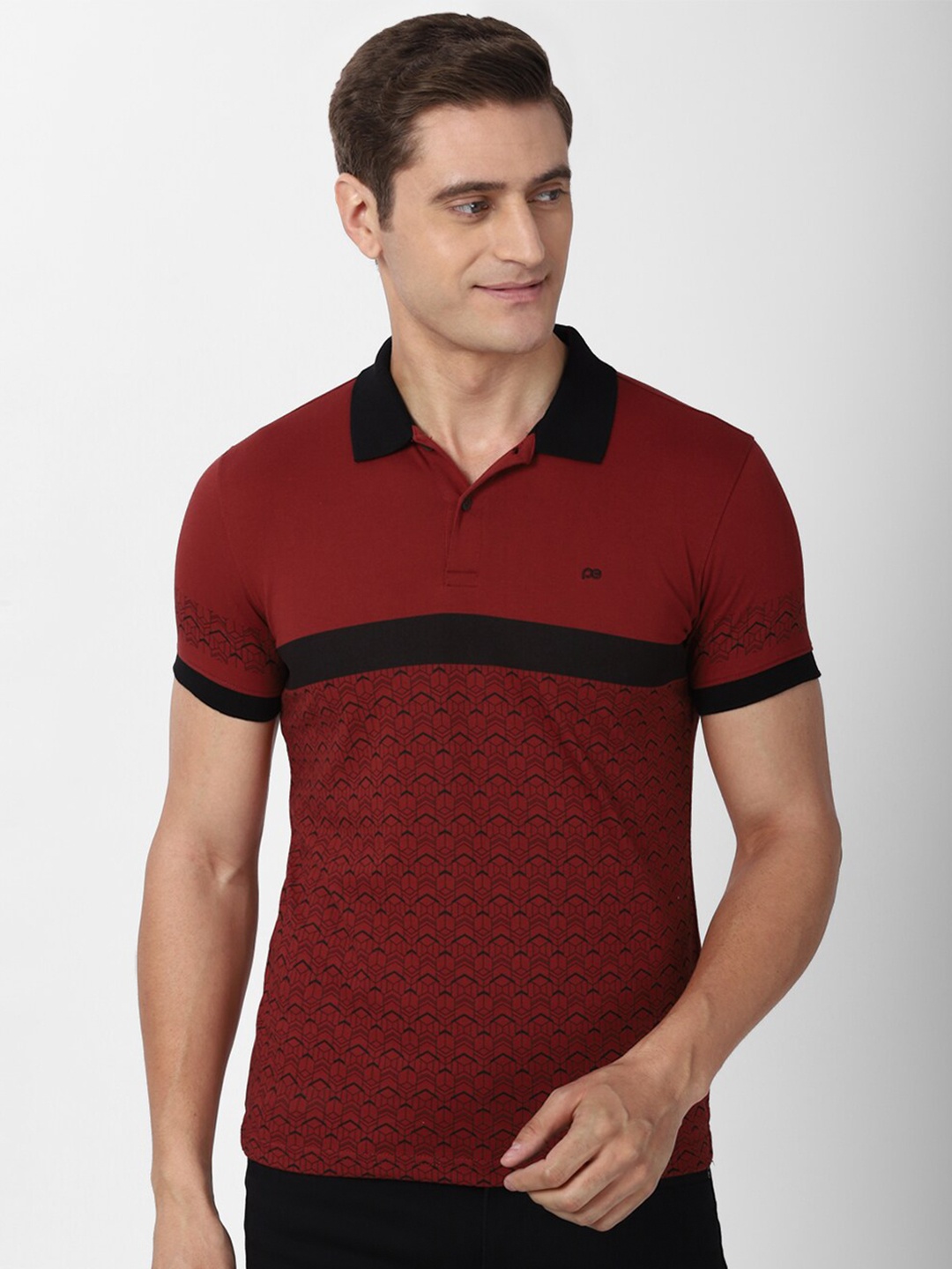 

Peter England Casuals Men Maroon Printed Polo Collar Slim Fit T-shirt