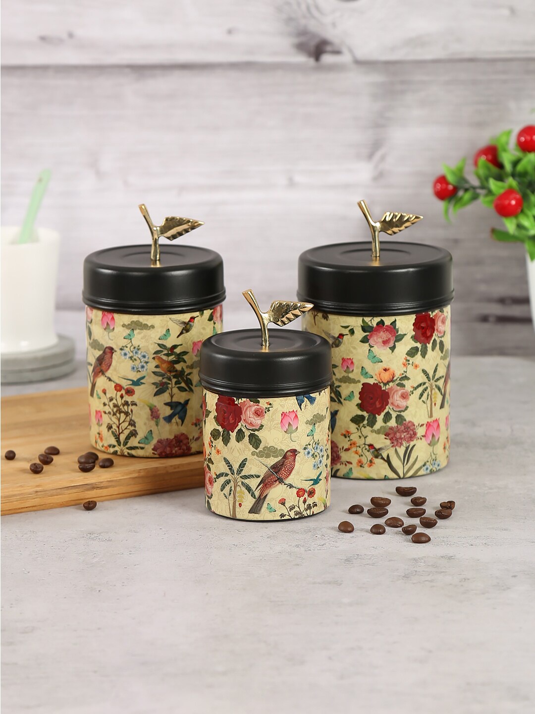 

India Circus by Krsnaa Mehta Set Of 3 Printed Steel Container, Black