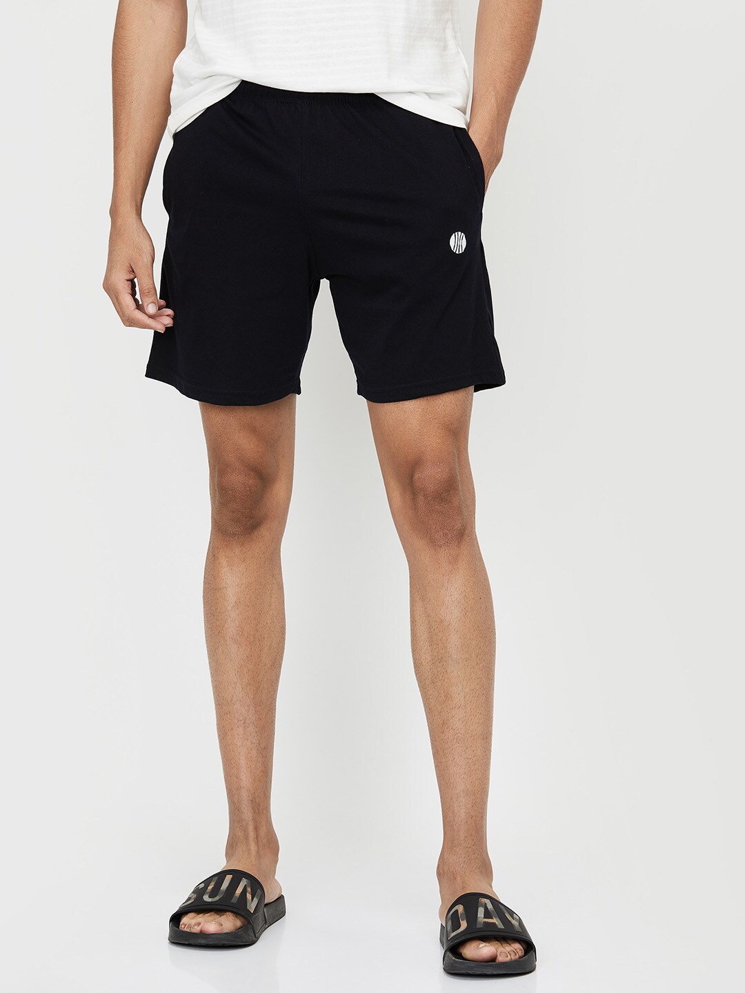 

max Men Navy Blue Solid Cotton Lounge Shorts