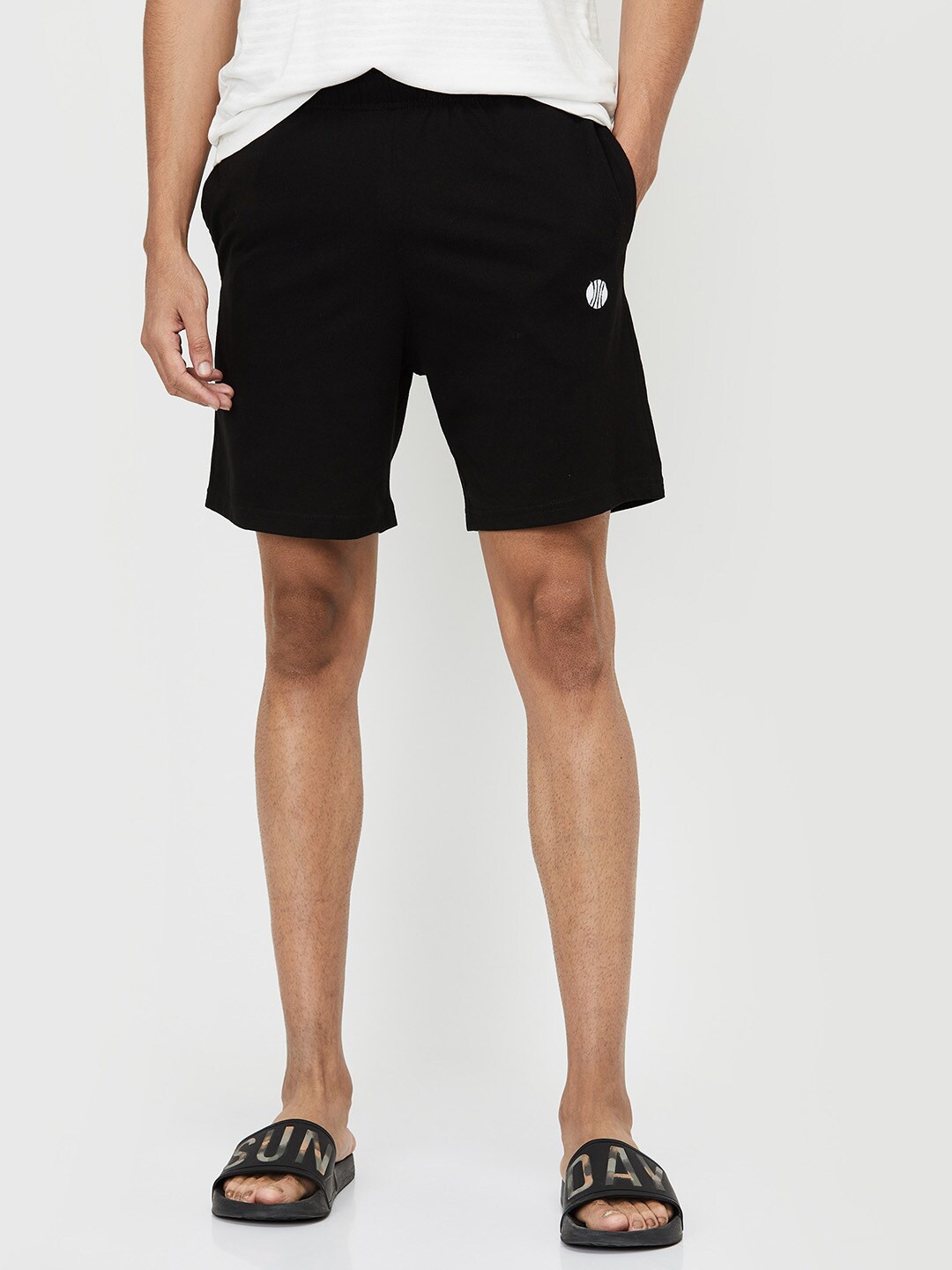 

max Men Black & White High-Rise Lounge Shorts