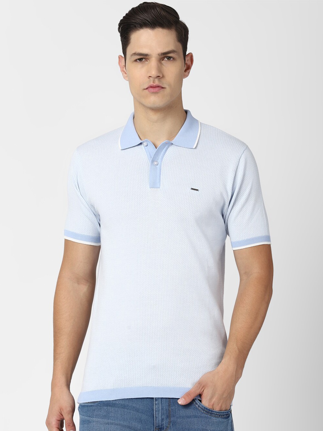 

Van Heusen Men Blue Polo Collar Pure Cotton T-shirt