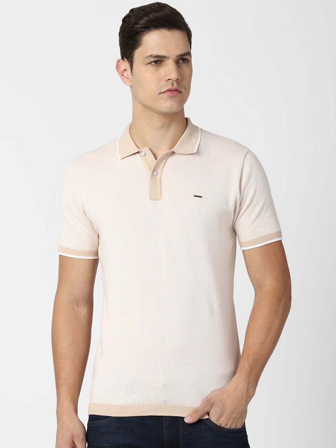 

Van Heusen Men Cream Polo Collar Cotton T-shirt