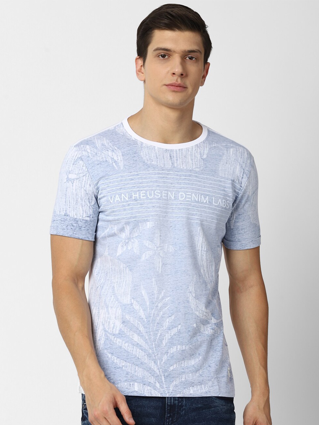 

VAN HEUSEN DENIM LABS Men Blue & White Printed T-shirt