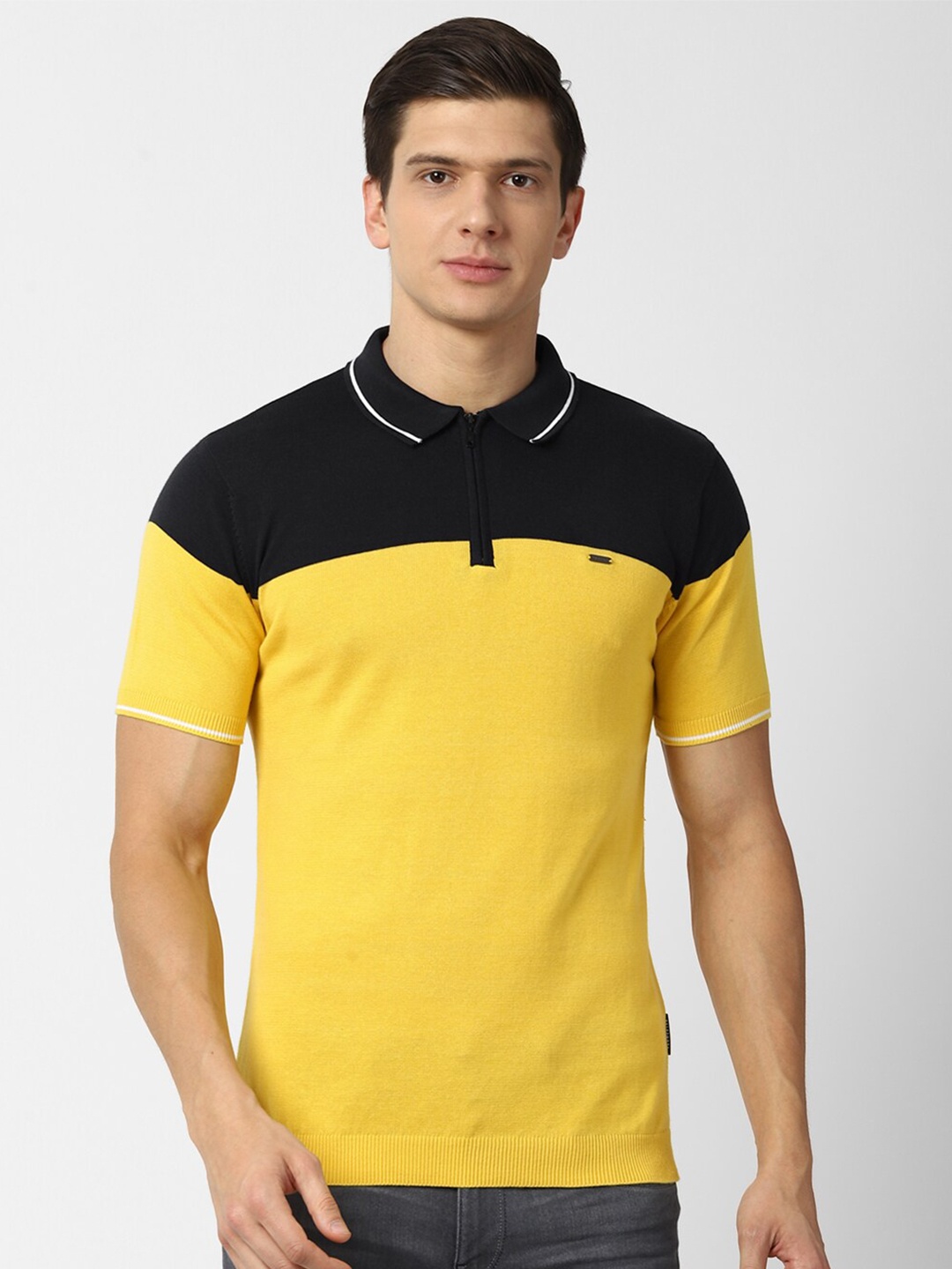 

Van Heusen Sport Men Yellow Colourblocked Polo Collar Cotton T-shirt