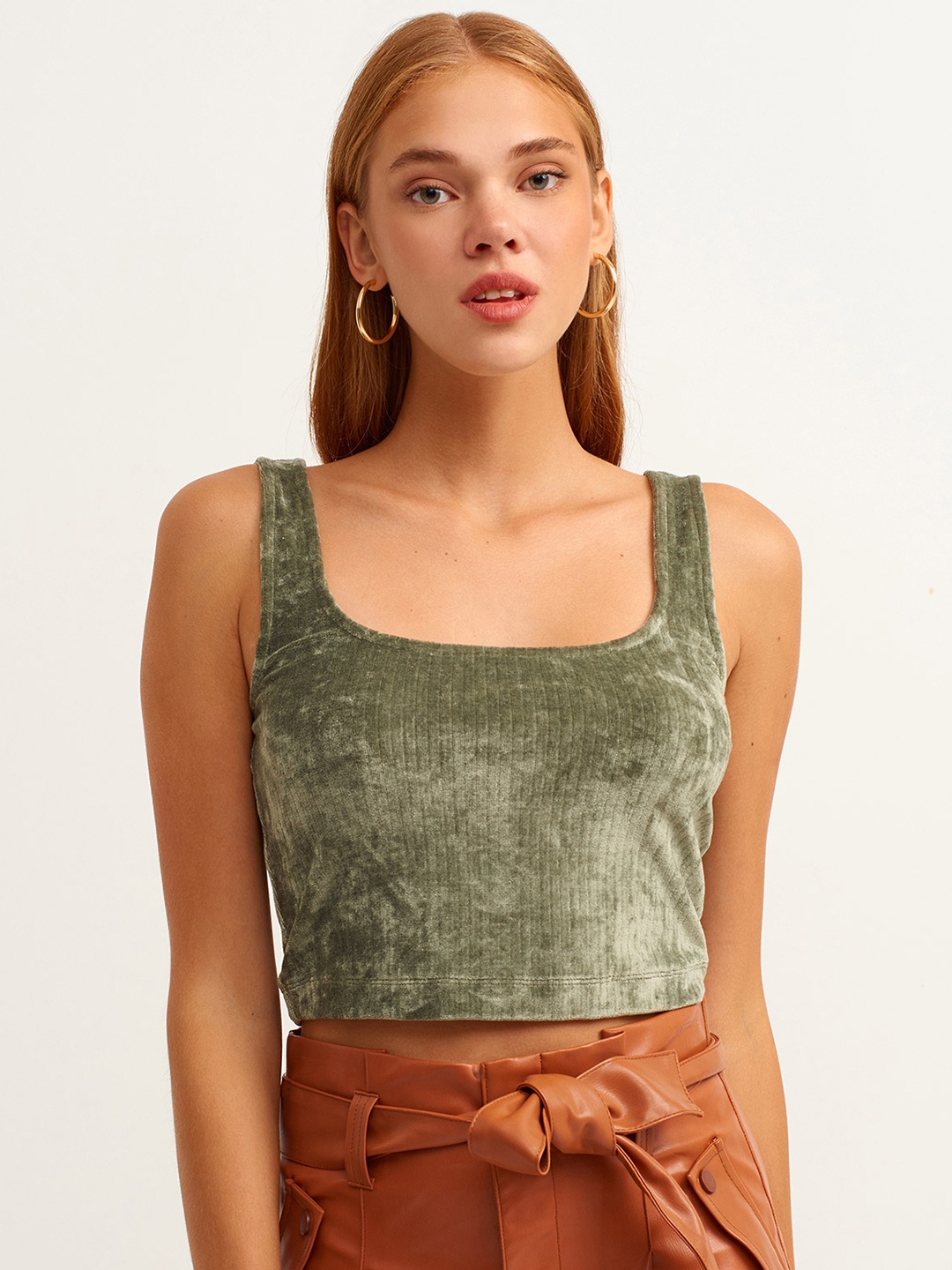 

OXXO Green Velvet Knitted Crop Top