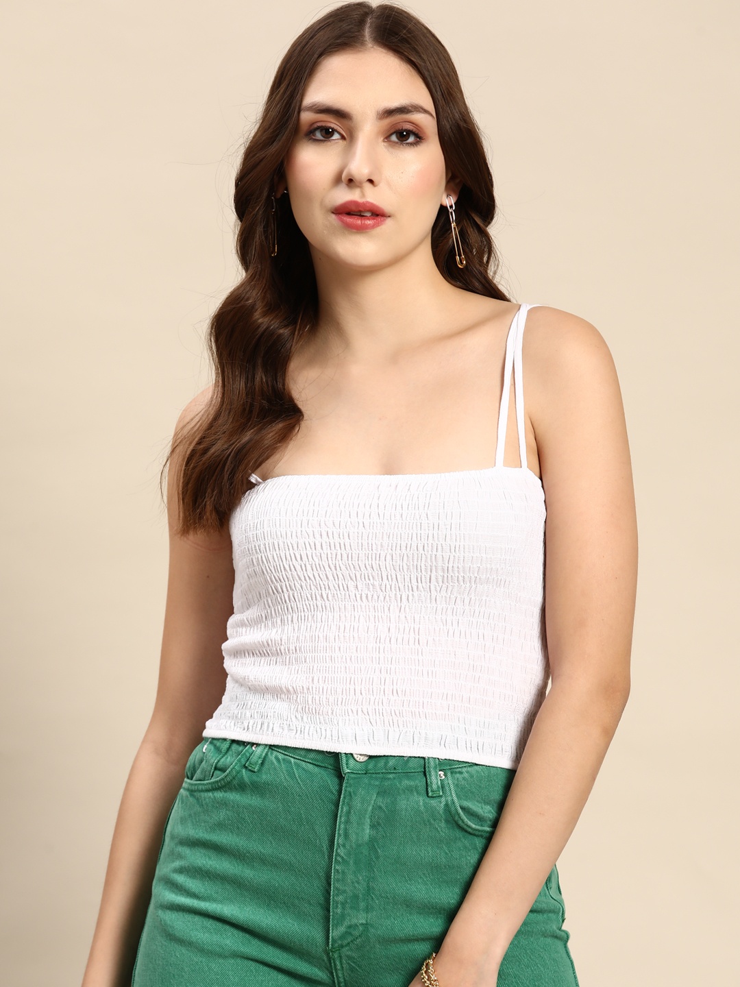 

OXXO White Smocked Crop Top