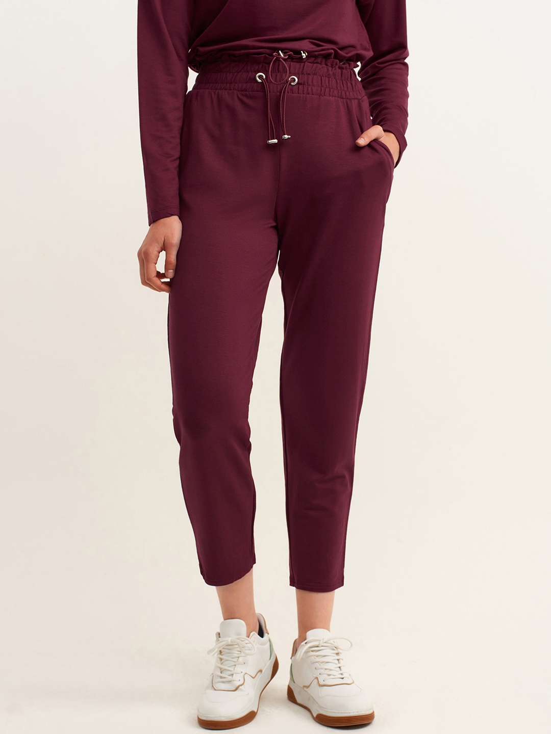 

OXXO Women Maroon Solid Trousers