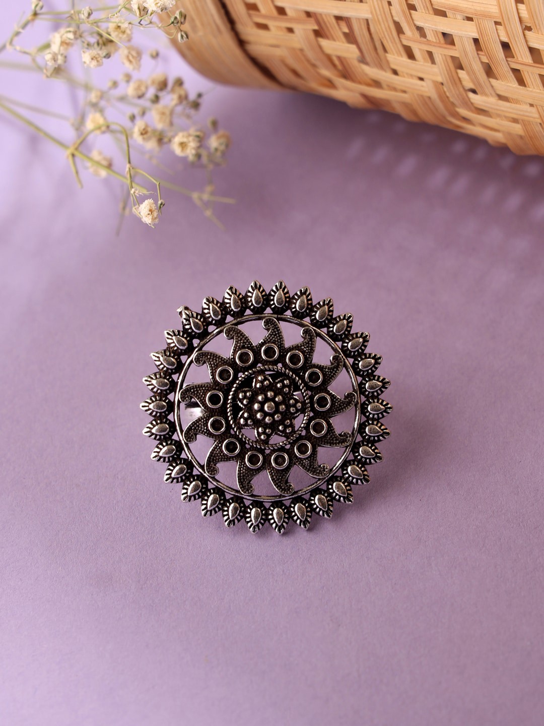 

VIRAASI Oxidised Silver-Toned Adjustable Cocktail Finger Ring