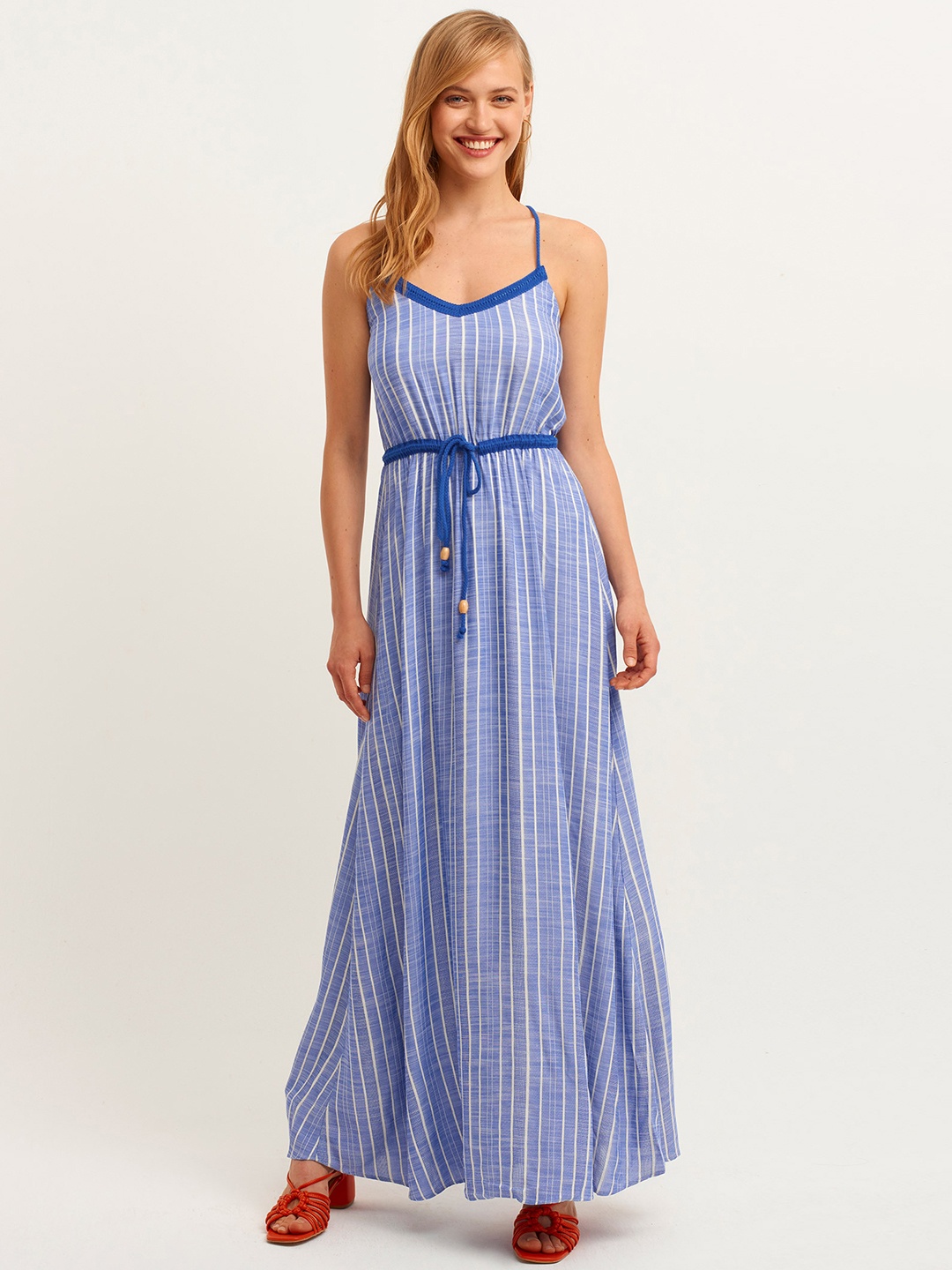 

OXXO X City Collection Women Blue & White Striped Maxi Dress