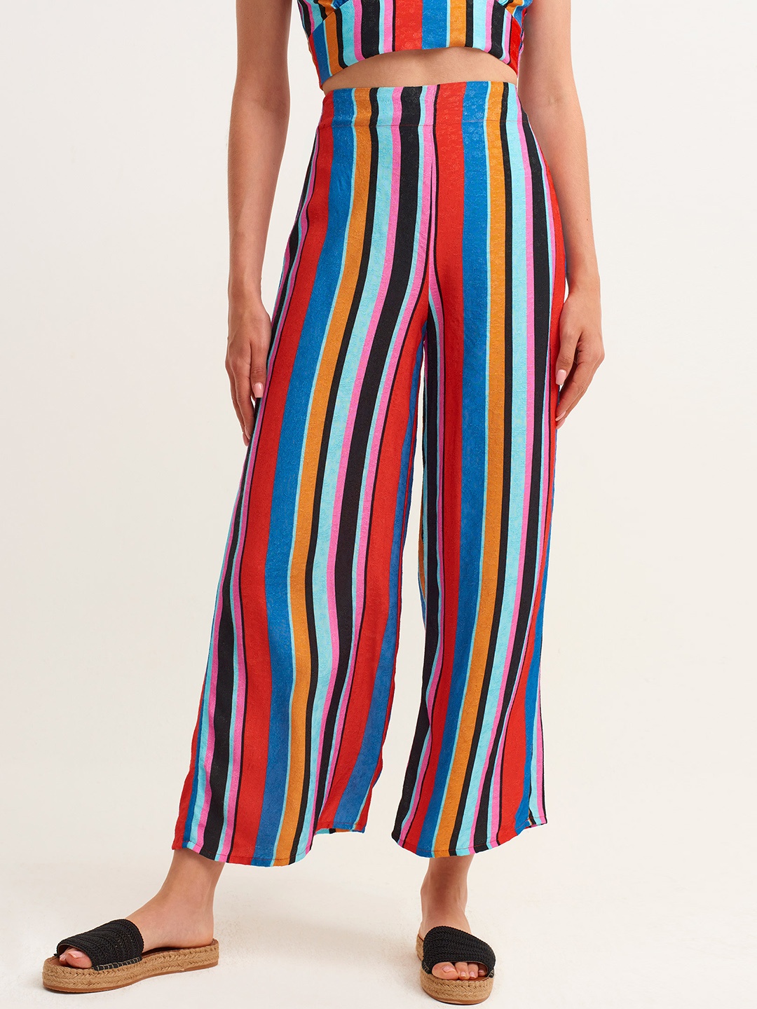 

OXXO City Collection Women Red & Black Striped Parallel Trousers