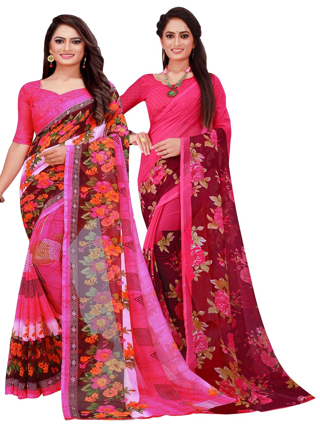

Florence Pack of 2 Printed Pure Georgette Sarees, Pink