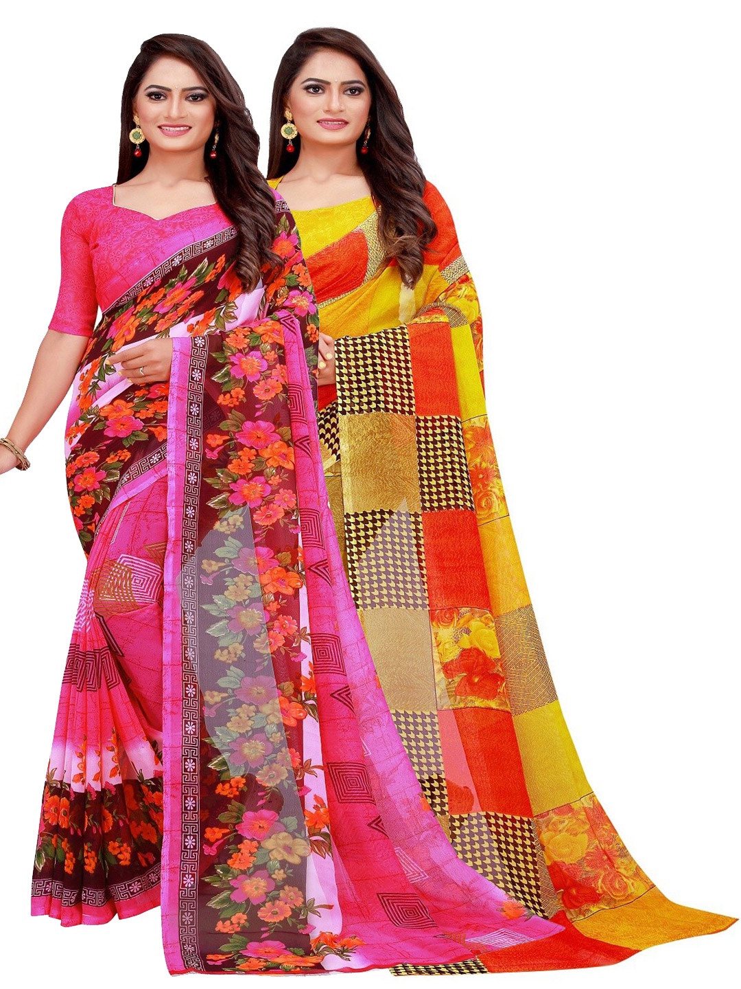 

Florence Pack of 2 Printed Pure Georgette Sarees, Pink