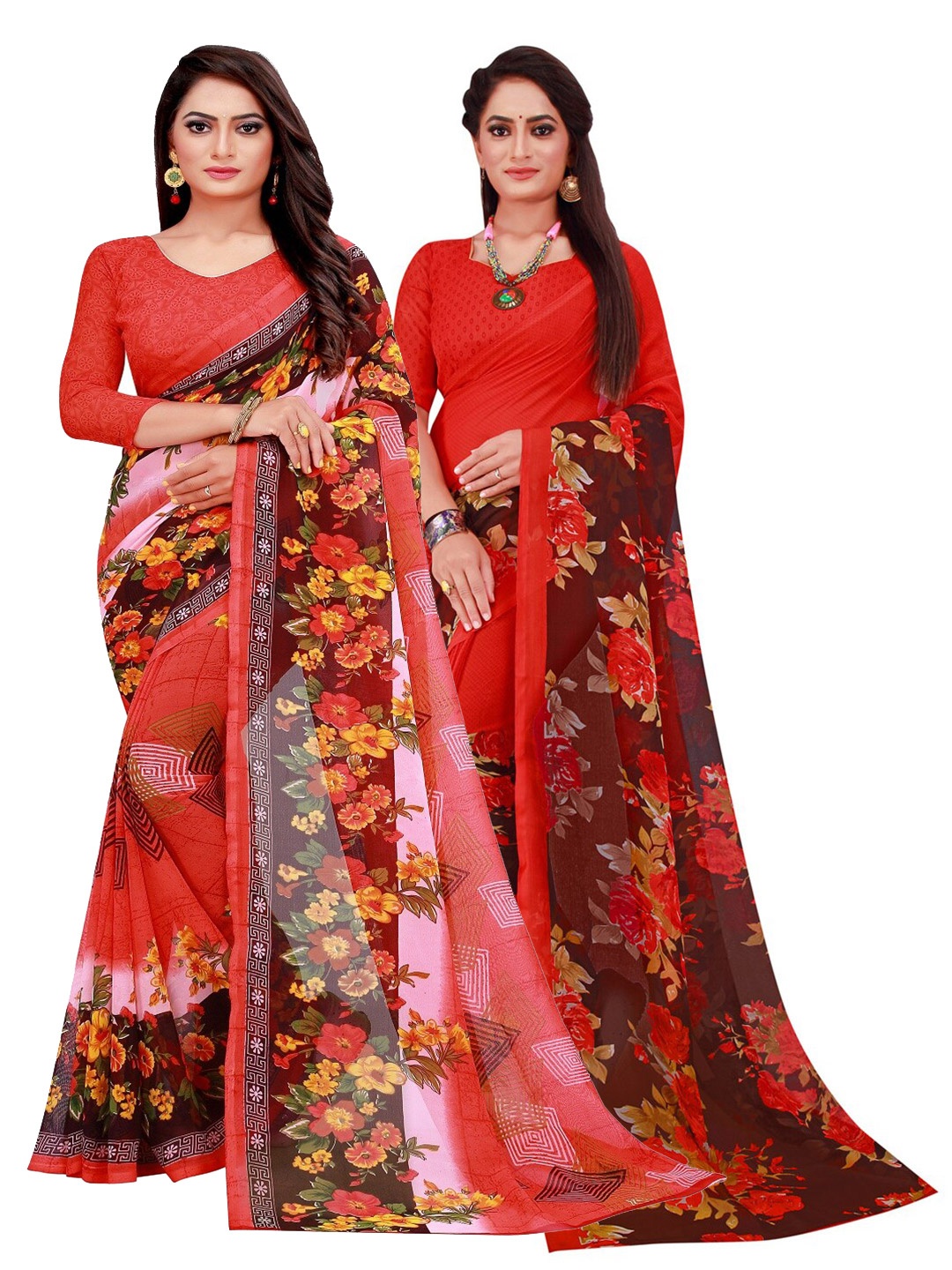 

Florence Pack of 2 Printed Pure Georgette Sarees, Red
