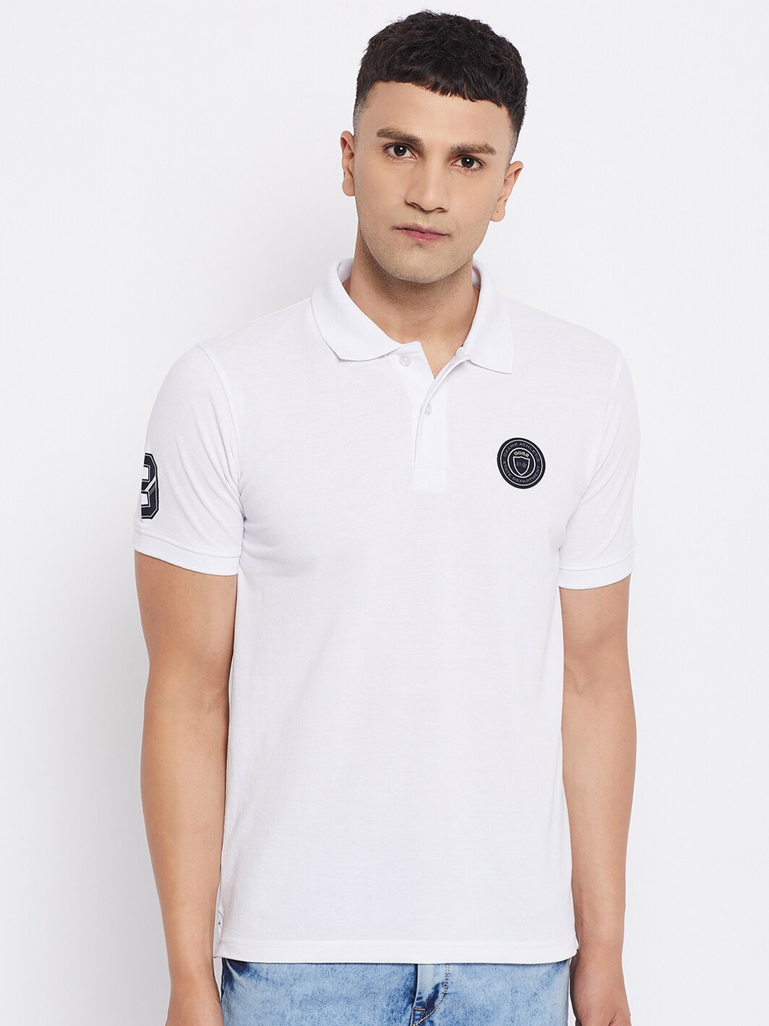 

Okane Men White Plus Size Polo Collar T-shirt