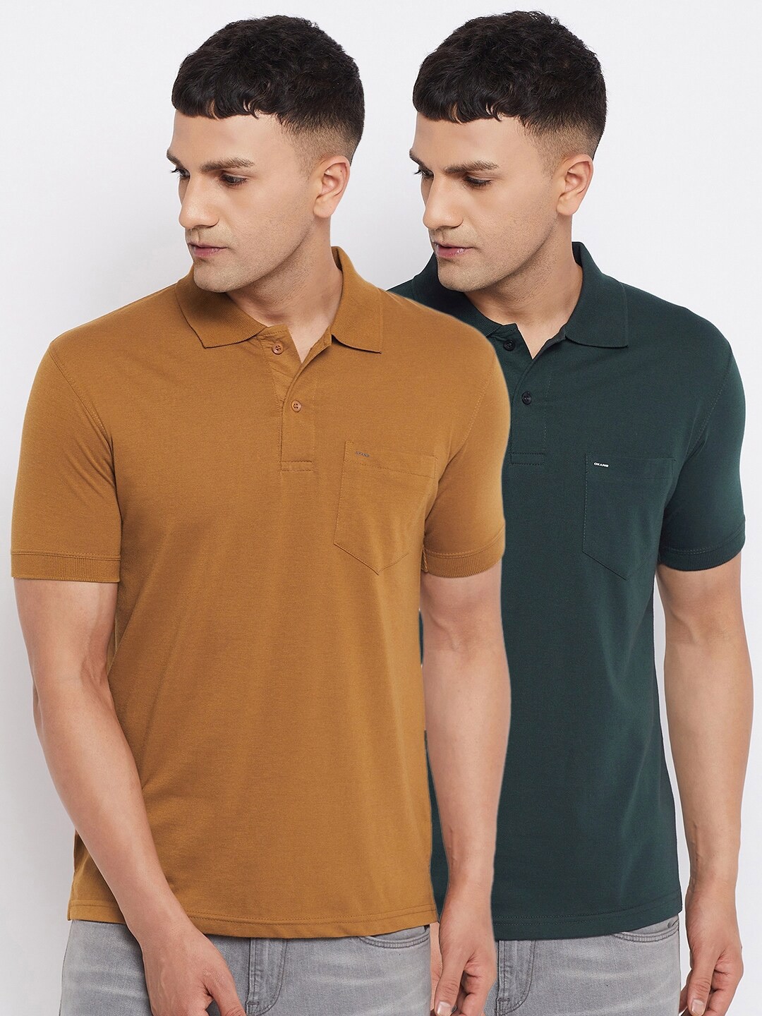 

Okane Men Green & Brown Pack Of 2 Polo Collar T-shirt