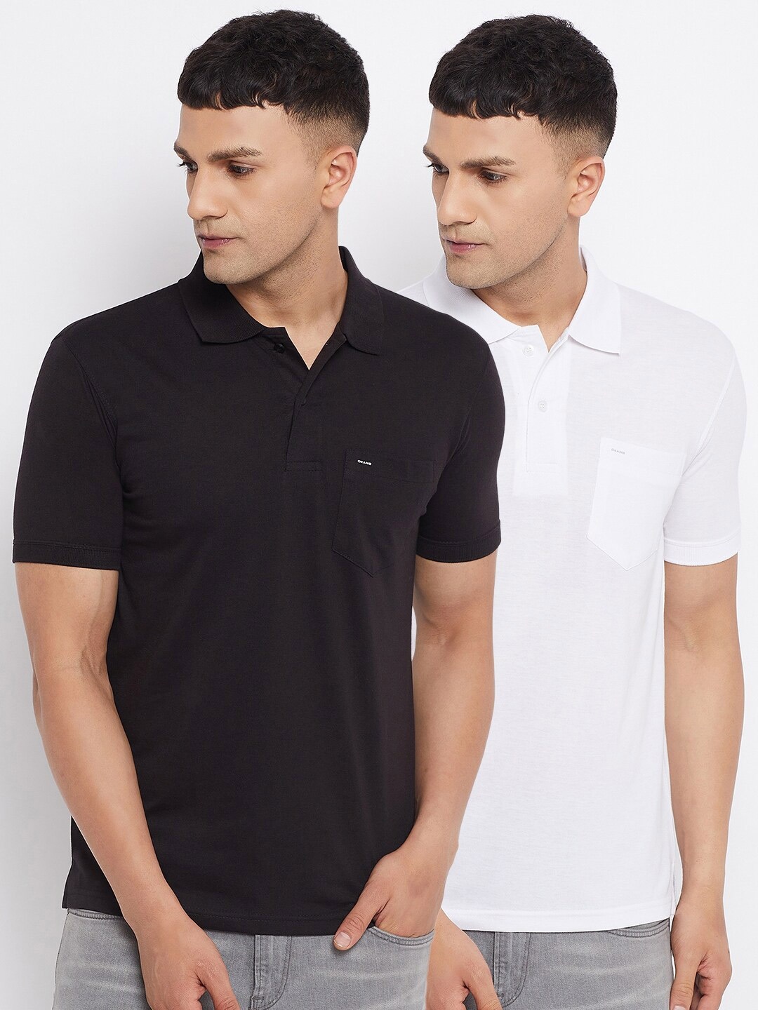 

Okane Men Black & White Pack Of 2 Polo Collar T-shirt