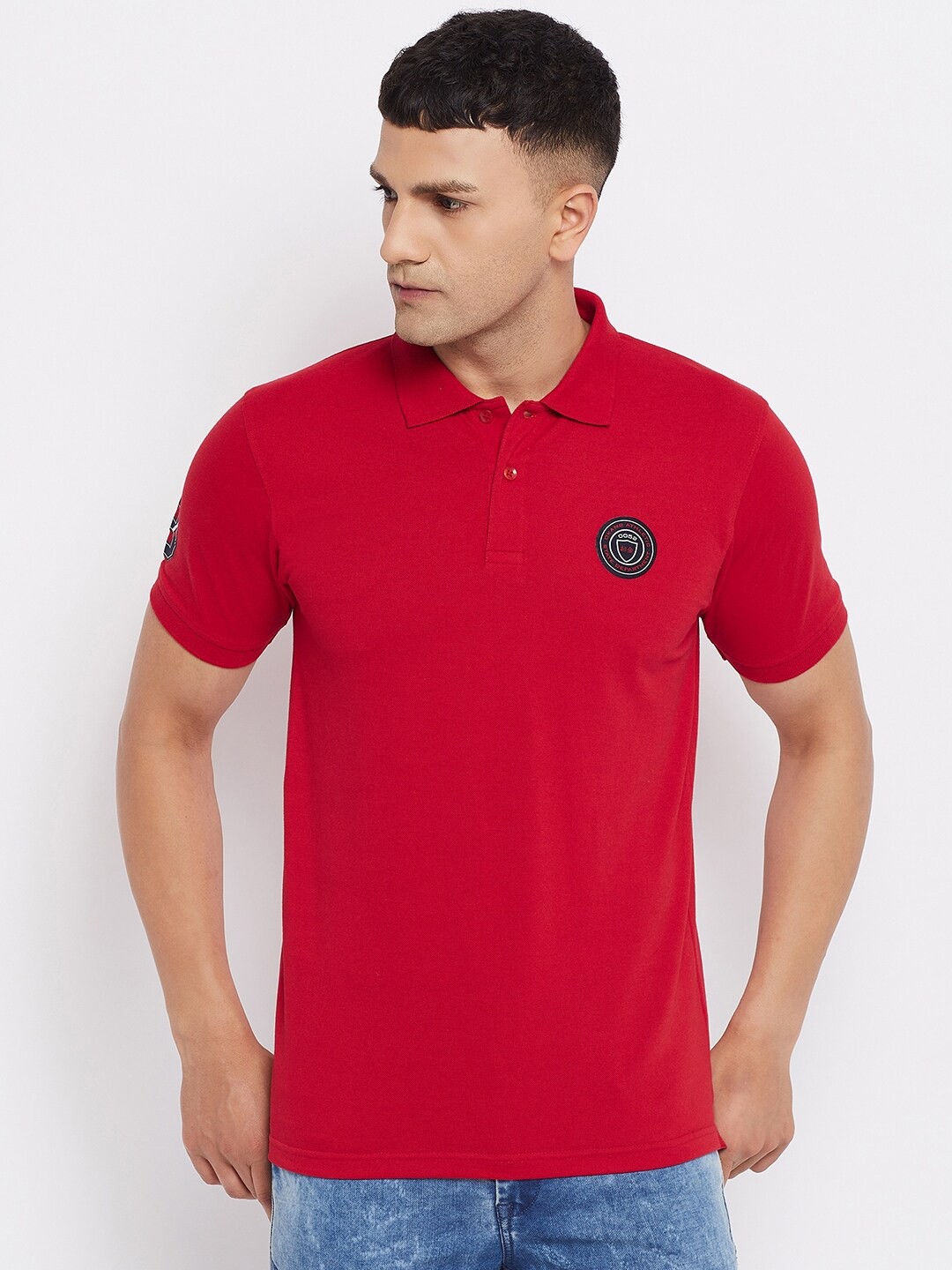 

Okane Men Red Solid Polo Collar T-shirt