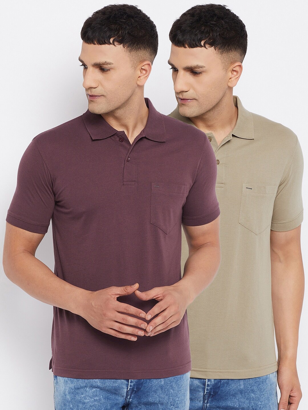 

Okane Men Pack of 2 Maroon & Khaki Polo Collar T-shirt