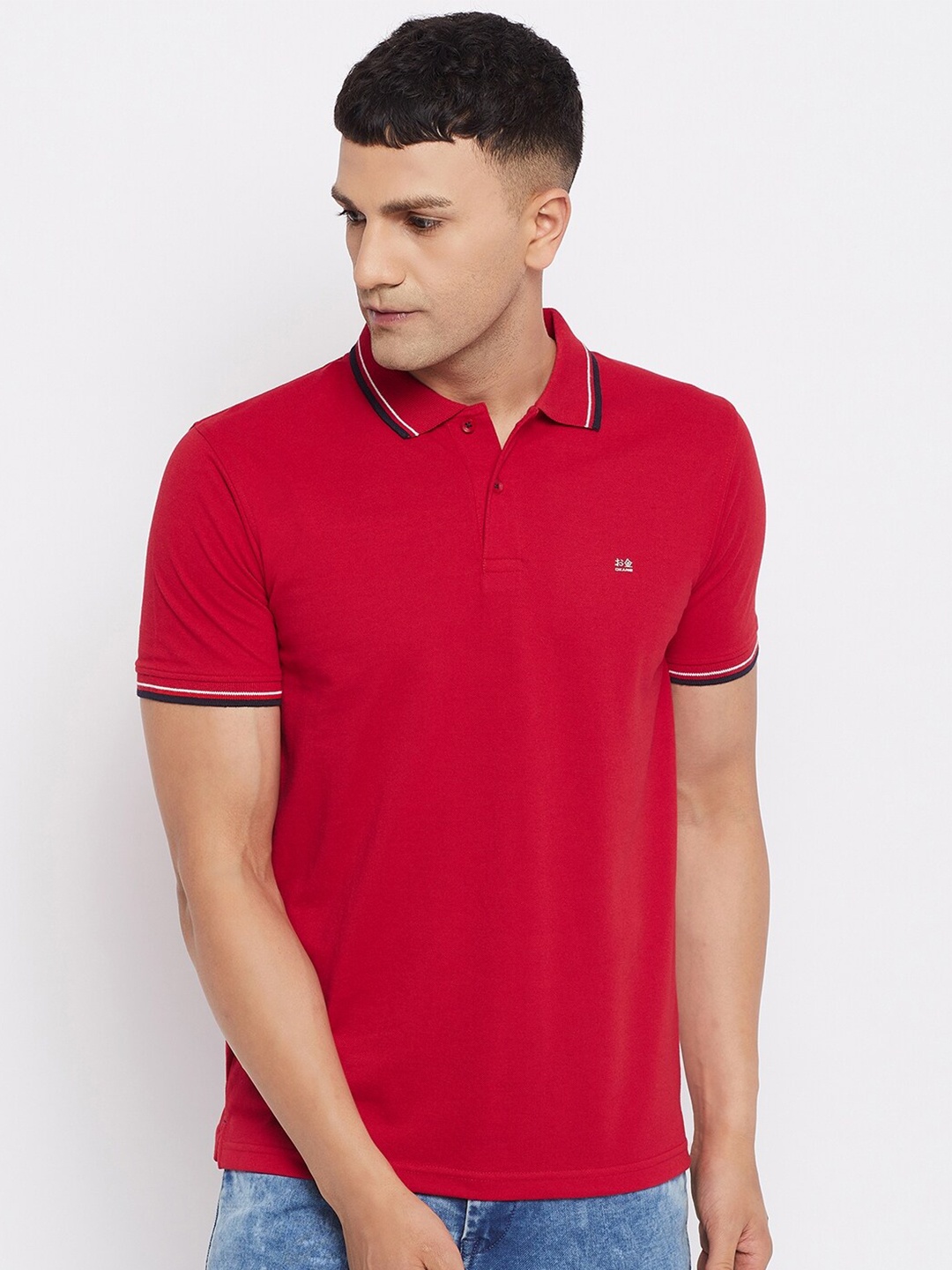 

Okane Men Red Solid Polo Collar T-shirt