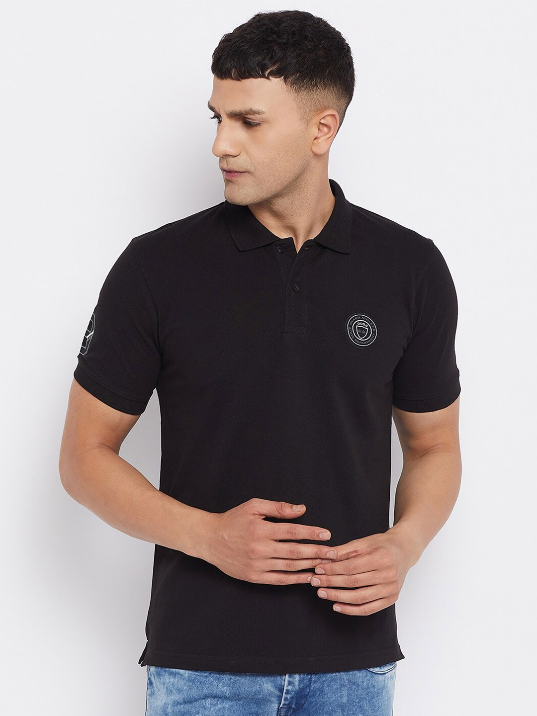 

Okane Men Black Polo Collar T-shirt