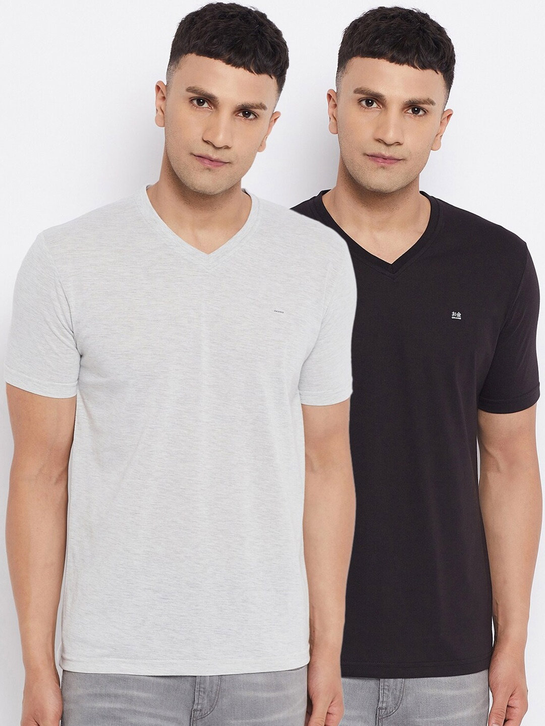 

Okane Men Pack of 2 Black & Grey Melange V-Neck T-shirt