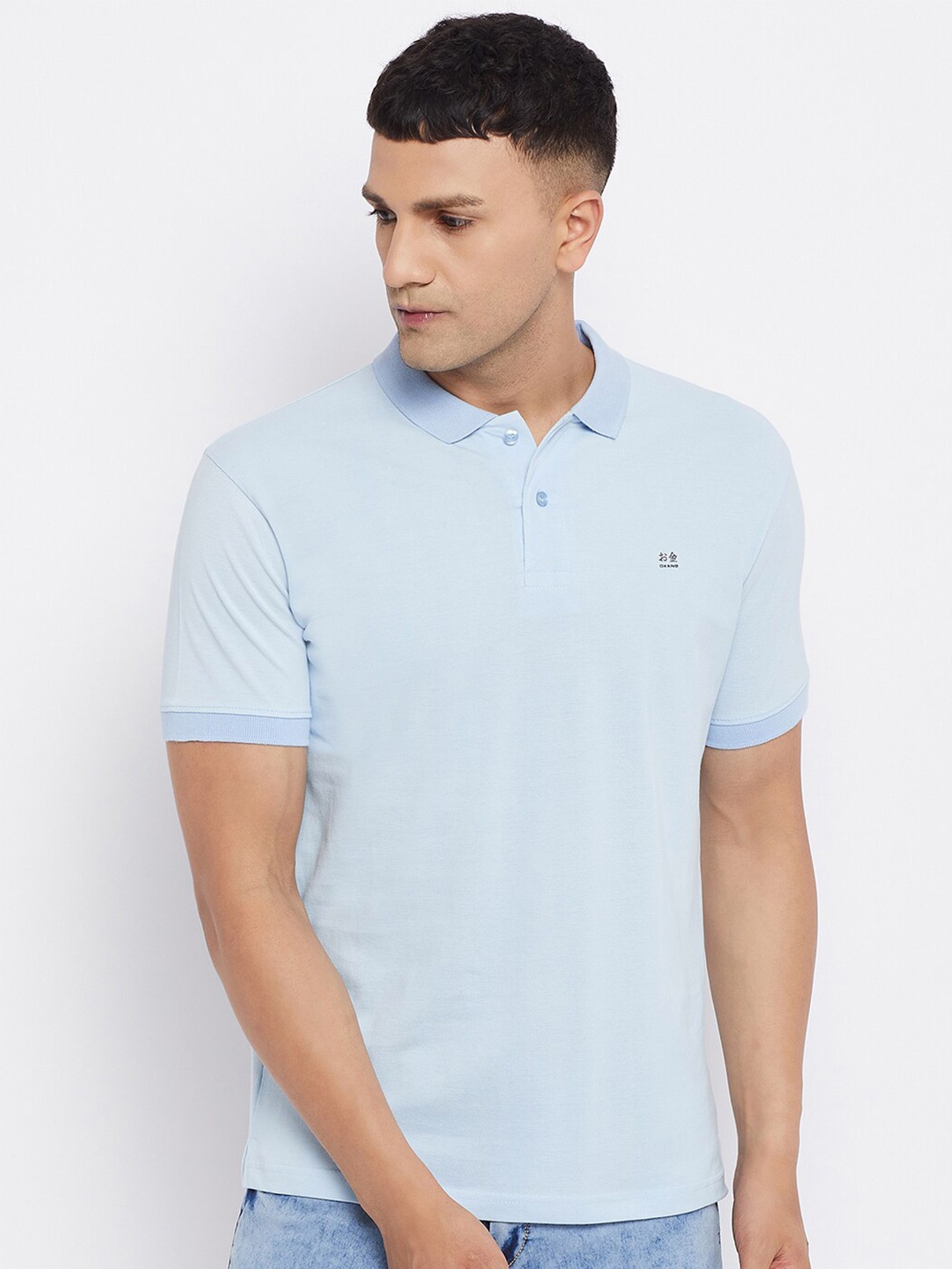 

Okane Men Blue Polo Collar T-shirt