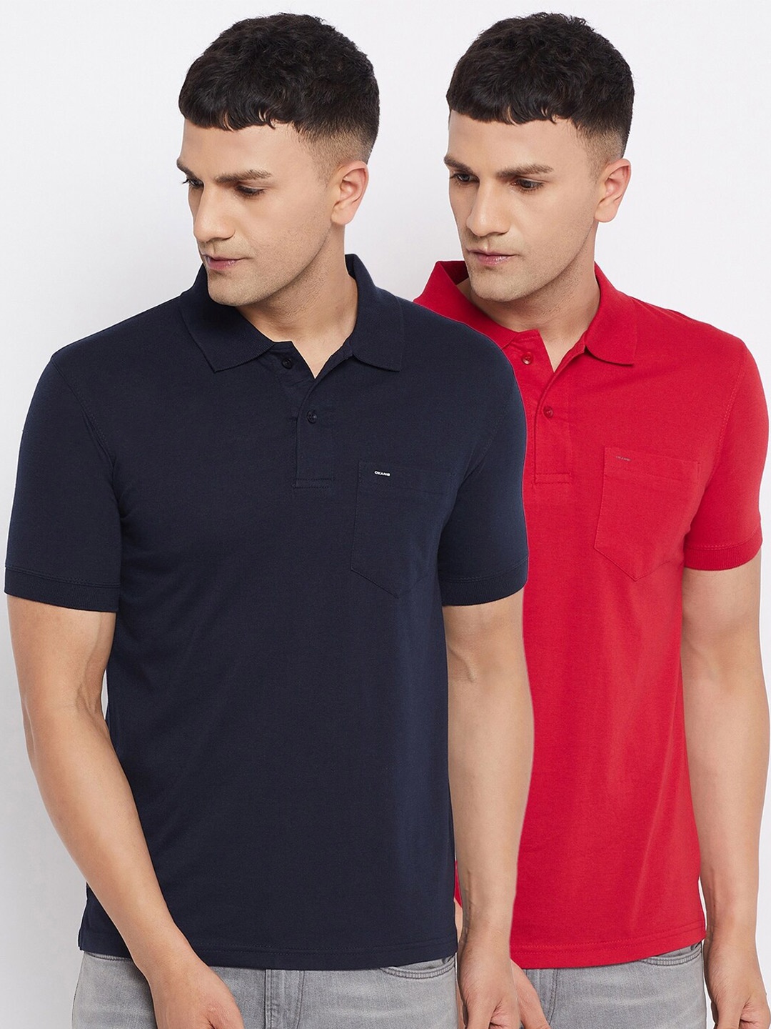 

Okane Men Red & Navy Blue Pack Of 2 Polo Collar T-shirt