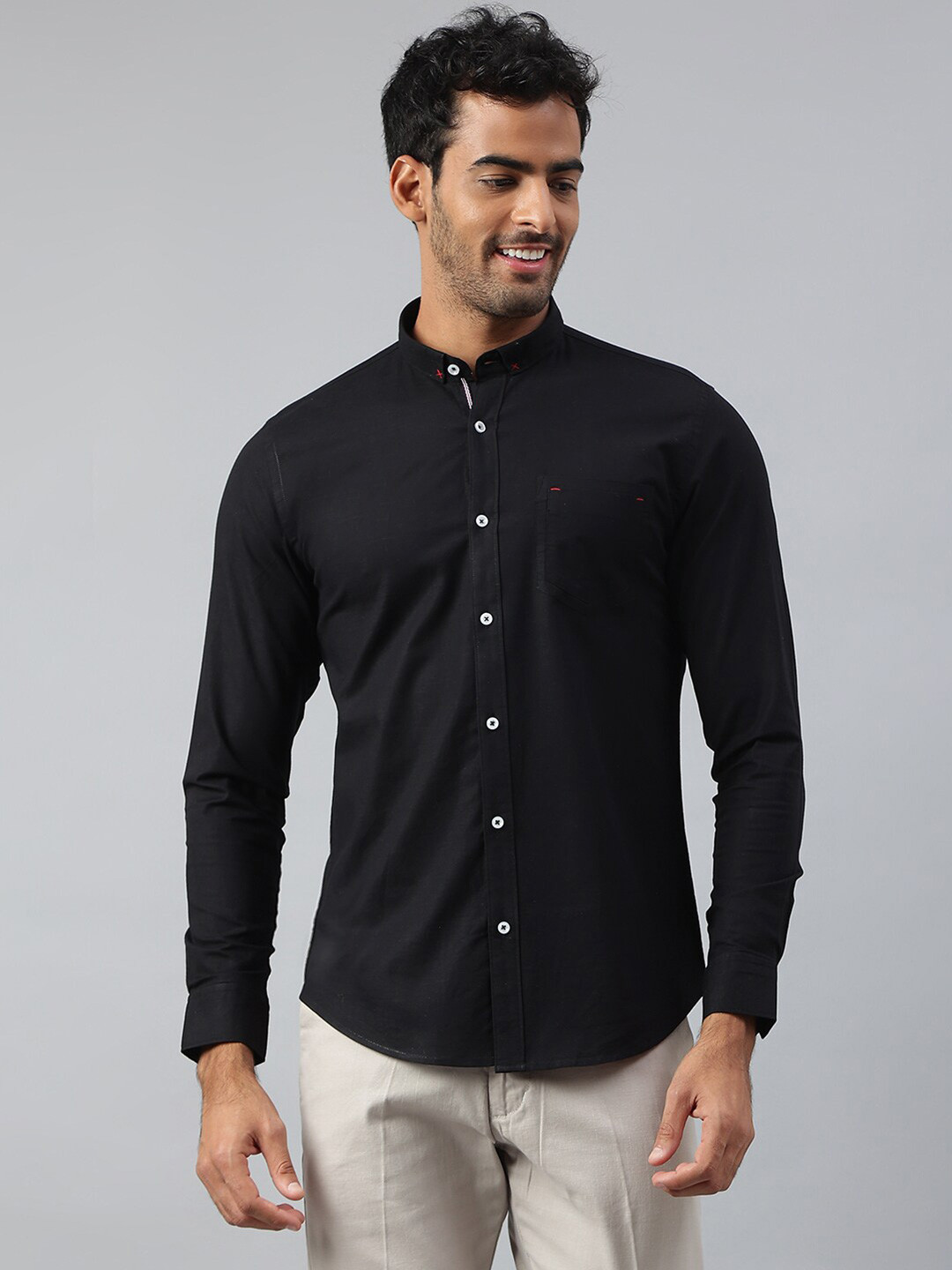 

MR BUTTON Men Black Slim Fit Casual Shirt
